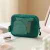 Bolsa de armazenamento portátil multifuncional, nécessaire, estojo de óculos de malha, estojo de lápis, bolsa de armazenamento pendurável de grande capacidade