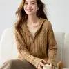 Novo Cardigan de Tricô Espesso com Capuz e Zíper 35% Cashmere Feminino Outono/Inverno 2026 Suéter Casaco Fashion