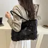 Bolsas Tendência Europeias e Americanas com Franjas e Lantejoulas para Mulheres Outono 2025 Nova Bolsa Tote de Grande Capacidade Bolsa de Mão Simples Versátil