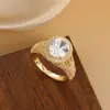 Anillo Principal de Diamante Ovalado de Cobre Vintage Estilo Europeo con Diseño Hueco Tallado, Anillo de Diamante de Imitación, Versátil y Elegante, Joyería Transfronteriza al por Mayor