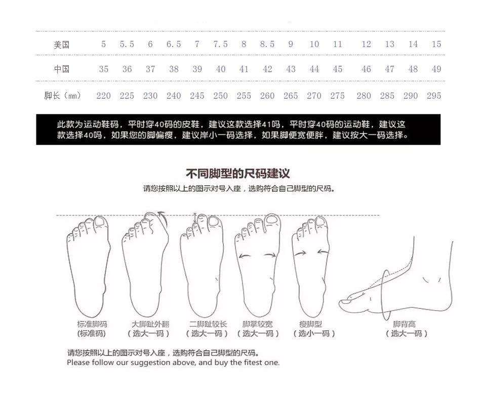 尺码对照表