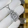 Collar Hw de Flor en Bucle para Mujer, Trébol de Cuatro Hojas, Colgante de Puerta de la Felicidad con Diamantes Completos, Cadena para Clavícula Estilo Lujo Ligero, Modelo Versátil de Lujo Ligero