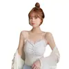 Nuevo Top de Verano 2025 Sexy sin Mangas Ajustado de Encaje Camisola para Mujer Ropa Interior Ropa Exterior Top Corto de Punto para Mujer
