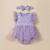 Nuevo Conjunto de Dos Piezas Transfronterizo para Bebé Niña con Falda de Malla de Manga Volante, Ropa de Fiesta, Mono y Diadema
