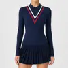 Camisa Polo Deportiva de Manga Larga para Mujer con Cuello de Solapa, Estilo Nuevo Transfronterizo, Falda de Tenis Elástica y Transpirable para Fitness, Ropa de Yoga, Traje de Fitness