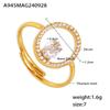 Anillo de lujo con líneas geométricas de estilo europeo y americano, apertura ajustable, acero de titanio, chapado en oro, con incrustaciones de circonio a mano.
