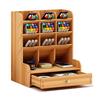 Porta-Canetas Inserção Oblíqua Simples Caixa de Armazenamento de Papelaria para Mesa Suprimentos de Armazenamento de Documentos de Escritório Porta-Canetas de Madeira com Múltiplos Compartimentos