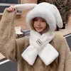 Sombrero para Mujer 2026 Invierno Nuevo Estilo Orejas de Conejo Lindas Bufanda y Guantes de Felpa Todo en Uno Caliente Protección para Orejas Calentador de Cuello