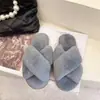 Pantuflas peludas cruzadas para mujer, invierno, comercio exterior, Amazon, talla grande, interior, felpa, suela plana, pantuflas de suelo, punta abierta, cálidas, pantuflas de algodón