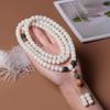 Pulseras multicírculo de 108 cuentas Bodhi Root de jade blanco de 8 x 10 mm con accesorios de loto y espaciador de latón.