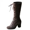 Botas de Mujer de Caña Alta, Cordones, Estilo Desgastado, Talla Grande, Otoño e Invierno 2024, Tacón Cuadrado, Estilo Europeo y Americano, Botas de Mujer, Temu
