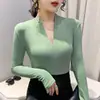 Suéter de malha outono e inverno feminino slim fit elástico decote V profundo camisa base estilo puro sexy manga longa top atacado