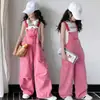 Petos Vaqueros para Niña en Color Rojo Rosa Dopamina, Novedad Verano 2026 Elegantes y Divertidos Ropa de Trabajo Pantalones Rectos de Pierna Ancha