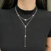 Colar de aço de titânio ultra longo com nariz de porco de camada dupla de luxo leve feminino simples de alta qualidade multicamadas empilhadas corrente de lã sem desbotamento