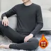 Conjunto de ropa interior térmica de cuello redondo para invierno para hombre, con diseño auto-calentable, cálido y de cuello alto, que consta de un conjunto de dos piezas de camiseta térmica de cuello medio y pantalones térmicos