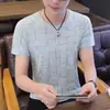 Camisetas de Verano para Hombre de Manga Corta, Tendencia Nueva, Seda Helada, Camisetas de Manga Corta para Hombre, Tendencia de Verano, Tacto Helado, Delgadas, Cuello Redondo