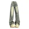 Jeans de pierna ancha de diseño americano de calle principal para mujer, pantalones rectos holgados adelgazantes de cintura alta retro para primavera y otoño