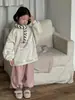 Roupas Infantis Coreanas 2024 Outono e Inverno Novo Desenho Animado Solto Peça Única Veludo Pulôver Moletom Estilo Coreano Infantil Estilo Preguiçoso Calças