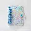Caderno de folhas soltas transparente A5A6A7 com fecho único capa macia de PVC espessado com glitter colorido de estrelas e areia líquida para estudantes