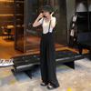 Traje de Pantalón de Tirantes de Cintura Alta para Mujer 2025 Verano Nuevo Moda Casual Negro Recto Suelto Pierna Ancha Conjunto de Dos Piezas
