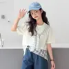 Camiseta con Chal Super Elegante para Niñas, Manga Corta, Nuevo Modelo 2026 para Niñas Mayores, Top de Media Manga Estilo Academia, Camiseta Moderna para Niños