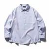 Ru Meng Marca Japonesa Retro de Moda Camisa de Manga Larga Rayas Verticales Fresca Desgastada para Hombre Otoño Pareja Holgada Versátil Casual