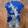 Blusas de manga corta para mujer transfronterizas, camisetas de cuello en V para mujer con diseño estilo chino y estampados florales, impresión 3D, disponibles para venta al por mayor a partir de una pieza
