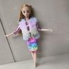 Ropa de Muñeca de 30cm Vestido de Lentejuelas con Cuentas de Manga Larga + Chaleco Degradado Juguete para Vestir Muñecas