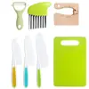 Juego de Cuchillos para Niños para Guardería, Cuchillo para Cortar Frutas, Tabla de Cortar, Juego de Enseñanza de Alimentos Complementarios, No Lastima las Manos, Pelador de Frutas