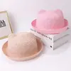 Sombrero de Paja con Visera para Niños, Lindo Sombrero de Verano con Orejas, Sombrero de Paja para Viajes a la Playa, Elegante Sombrero de Sol para Bebé con Ala Enrollada