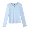 Nova Camisa Branca de Camada Interna Outono 2026 para Mulheres, Camiseta Regular com Ombro Caído e Decote V de Manga Longa, Top Liso de Cor Sólida Slim Fit