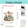 Adornos de Escritorio de Acrílico 2D de Tres Conejitos Lindos Sosteniendo Huevos de Colores para Pascua Transfronteriza, Accesorios de Decoración Festiva