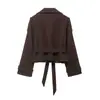 Fabricantes Mayoristas de Ropa para Mujer Transfronteriza Otoño e Invierno 2025 Estilo Europeo y Americano Tops y Chaquetas de Manga Larga con Cordones de Doble Botonadura