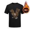 Camiseta interior de hombre de estación europea, camiseta de manga corta para hombre con forro polar, moderna con personalidad de águila de pedrería, ropa superior cálida para hombre