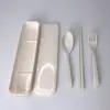 Conjunto de Talheres Portátil de Palha de Trigo Transfronteiriço Garfo, Colher e Hashi Conjunto de Três Peças Faca, Garfo e Colher Plástico Logo Impresso Presente