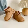 Zapatos para niños, botines estilo Martin para niños, nuevos modelos de otoño e invierno, botines para niñas, botines cortos para bebés niños, estilo británico, cálidos y con forro de felpa, botines amarillos pequeños