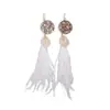 Pendientes Exagerados de Resina con Forma de Pluma Redonda y Borla de Gota de Agua Estilo Étnico Moda Retro Pendientes de Gama Alta