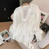2026 Estilo Simples High-End Branco Falso Duas Peças Renda Patchwork Conjunto Manga Longa Camisa Solta Top Feminino Outono
