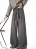 Pantalones holgados de pierna ancha a rayas estilo "old money" talla grande para hombre, pantalones casuales rectos largos de caída estilo americano, otoño