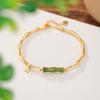 Um Cervo Prata S925 Prata de Lei Banhado a Ouro Jade de Hetian Jade Folha de Bambu Festival Design Alto Novo Bracelete Chinês