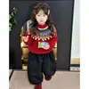 Estilo Coreano para Niñas Invierno Rojo Año Nuevo Suéter Grueso Nuevo Otoño e Invierno Dulce Abrigo de Punto Conjunto para Niña de Moda