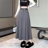 Foto Real de Saia de Terno Estilo Universitário para Mulheres, Nova Coleção Primavera 2026, Cintura Alta, Elegante, Versátil, Saia Midi de Corte Evasê