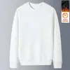 Camiseta masculina de manga longa para outono e inverno, marca da moda, corte solto, forrada com fleece, espessa, camiseta básica casual, moletom gola redonda para jovens estudantes
