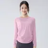 Nuevo Diseño de Cordón Fruncido Suelto Cubre Yoga Camiseta Deportiva para Mujer Running Fitness Manga Larga Ropa de Fitness
