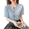 Camisa de manga corta de punto de color liso de verano con estilo transfronterizo para mujer, diseño con sentido de la moda, estilo retro suave, ropa superior corta