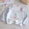 Camiseta de Manga Larga con Estampado de Dibujos Animados Frescos de Otoño para Niñas, Bloque de Color, Manga Raglán, Lazo para Niños Pequeños