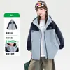 Cortavientos con bloques de color y capucha para niñas, chaqueta de montaña para exteriores a prueba de viento e impermeable para niños mayores, forro polar, cálida y diseño tres en uno