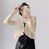 Cardigã de Malha Protetor Solar para Mulheres, Estilo Fino, Adequado para Usar sobre um Vestido de Alça Fina, Cobertura para Ar Condicionado, Xale de Verão, Capa Curta de Seda Gelada, Peça de Roupa Exterior Estilo Fada