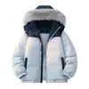 Jaqueta Acolchoada de Marca Tendência para Casal de Inverno, Casaco de Algodão Colorido Quente e Fashion com Gola Alta, Roupa Externa de Algodão Espessa e Forrada com Fleece para Homens