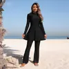 Maiô feminino modesto de duas peças: Conjunto de top estilo vestido de manga longa + calça longa, burkini estilo do Oriente Médio, conjunto de proteção solar
